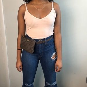 Pink Spaghetti Strap Ribbed Crop Top